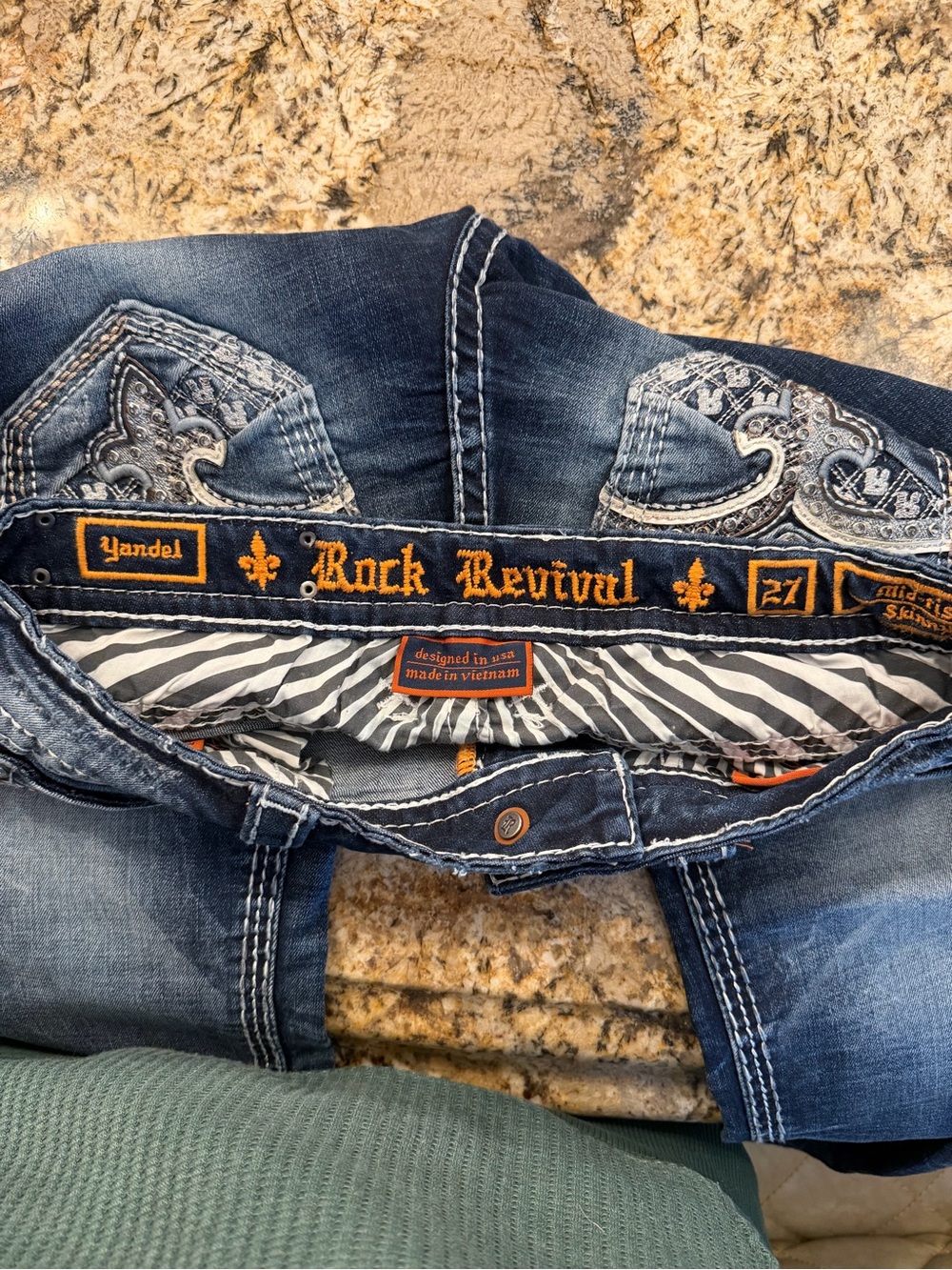 New Rock Revival Yandel Faded Indigo Denim Skinny Jeans Mid Rise Western Rodeo - Picture 11 of 16